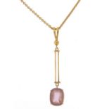 9ct gold amethyst pendant on a yellow metal necklace, 4.5cm high and 42cm in length, the pendant 1.