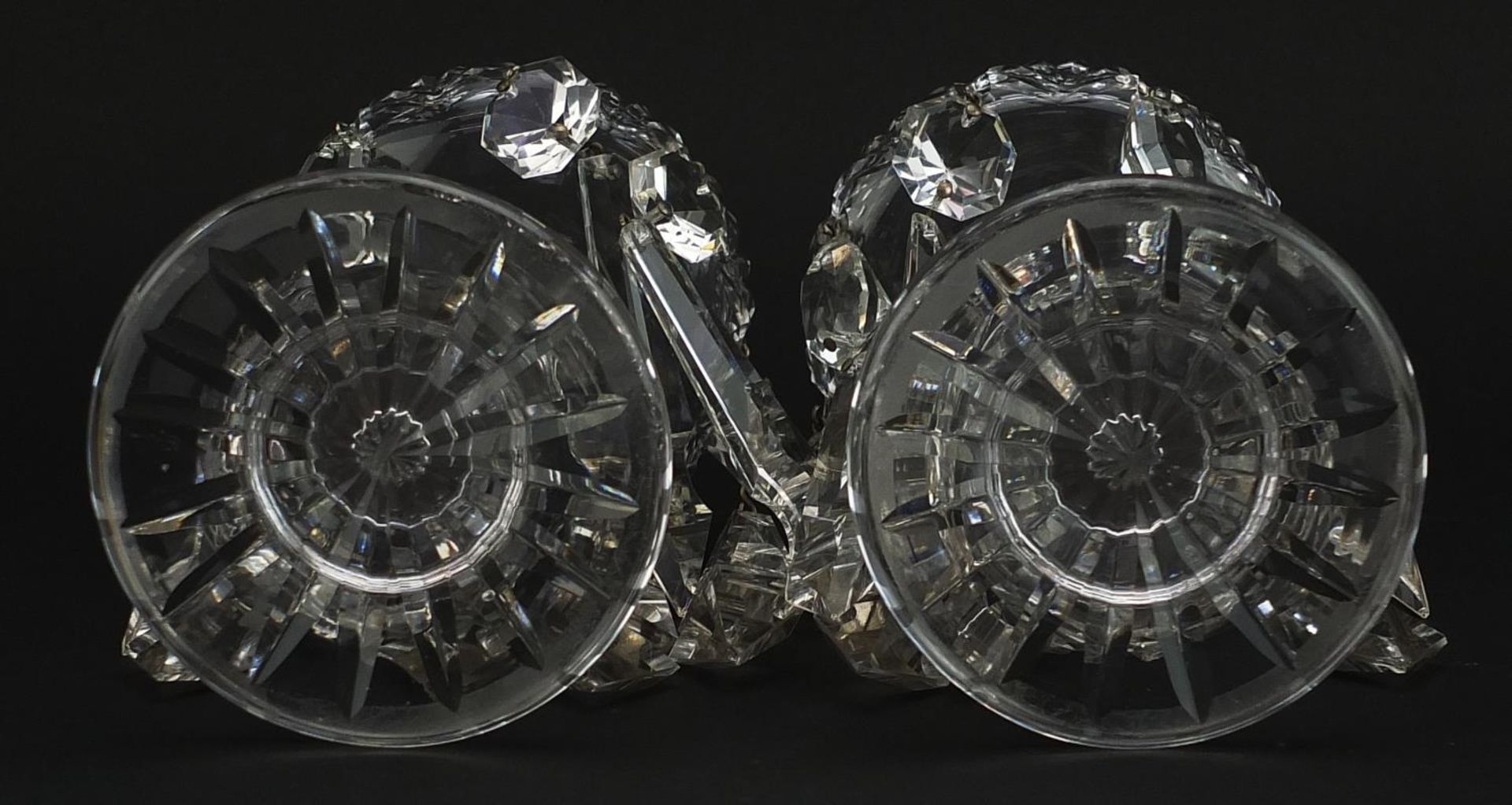 Pair of William IV cut glass lustres with drops, each 15.5cm high - Image 3 of 3