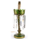 19th century Bohemian green flashed glass lustre gilded with foliage, 32cm high