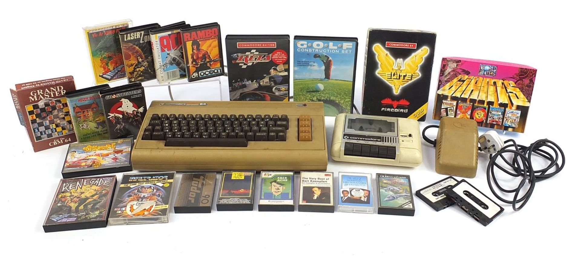 Vintage Commodore 64 console with a collection of games