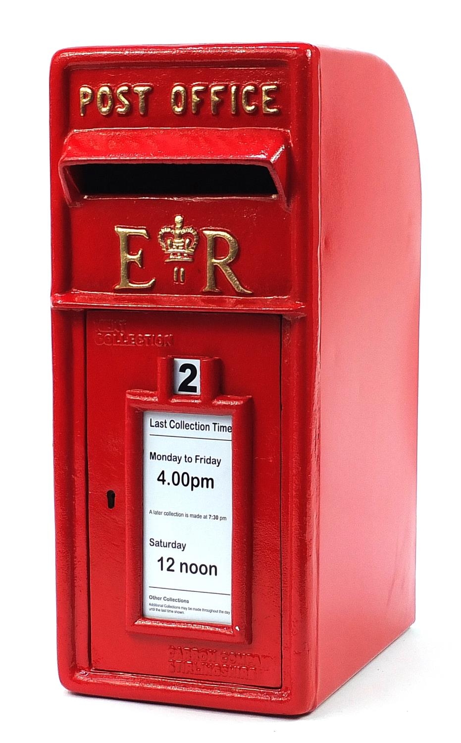 Elizabeth II style painted metal postbox, 57cm high