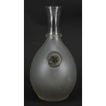 Victorian frosted and clear glass wine carafe with ice section and stopper, 27.5cm high