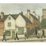 Busy town scene with figures, Northern school ink and watercolour on paper, mounted, framed and