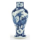 Chinese blue and white porcelain baluster vase hand painted with lucky objects and prunus flowers,