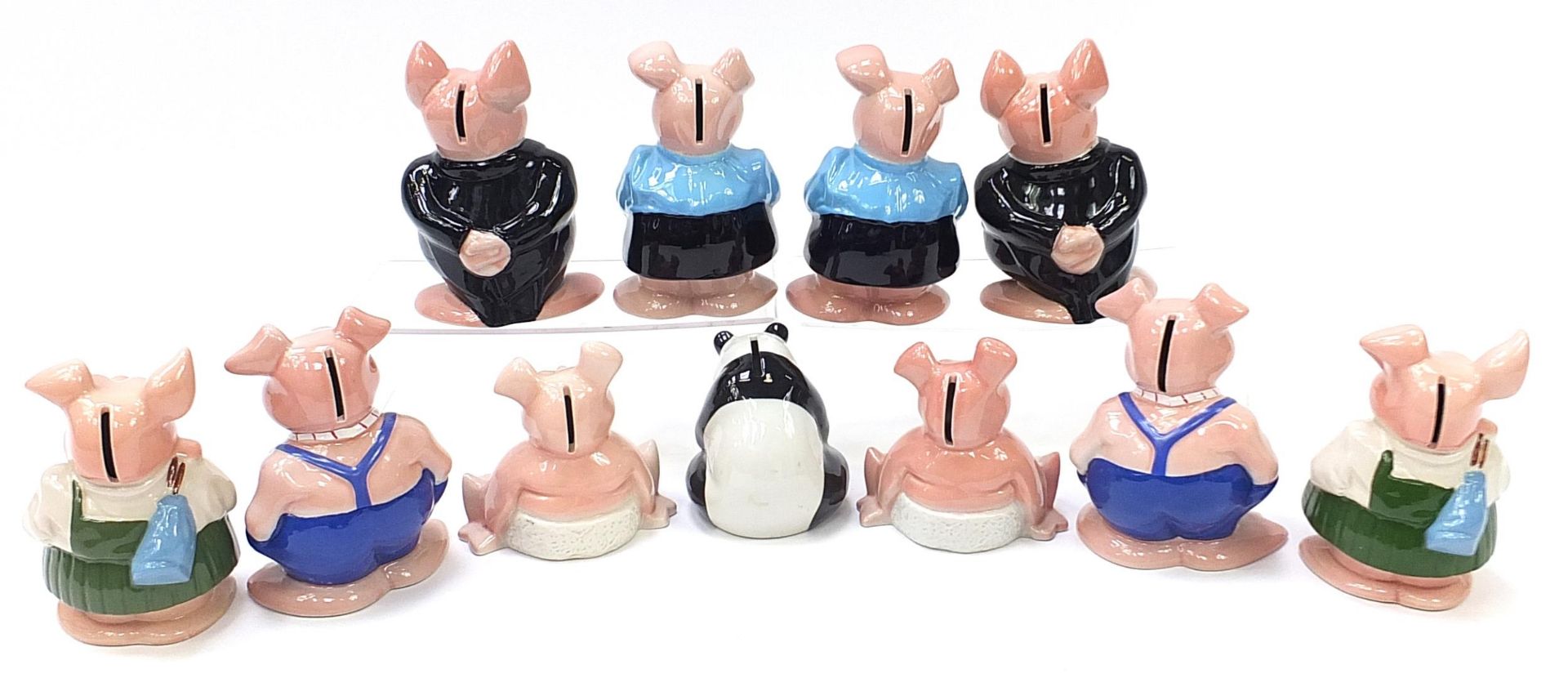 Two sets of five Wade Natwest pig money banks and panda money bank, the largest 19cm high - Image 2 of 3