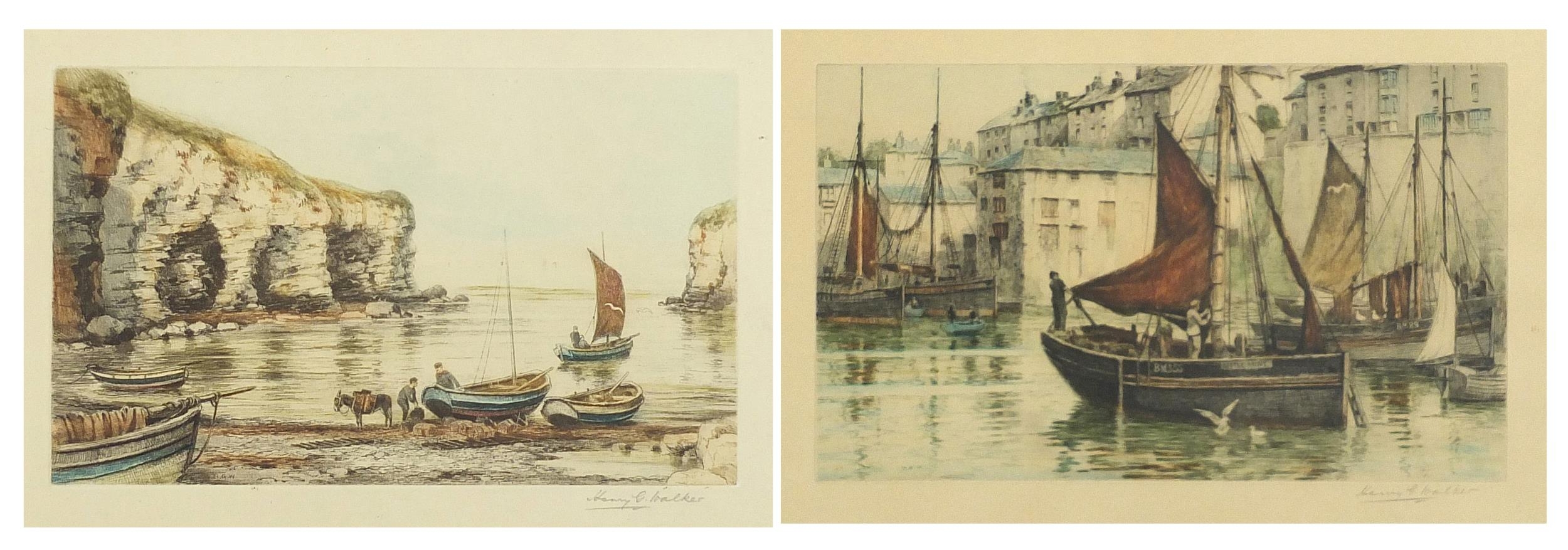 Henry George Walker - Flamborough Head and The 'Little Mint' of Brixham, pair of pencil signed