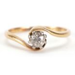 18ct gold diamond solitaire ring housed in a Chas Young & Son leather box, size K, 1.9g