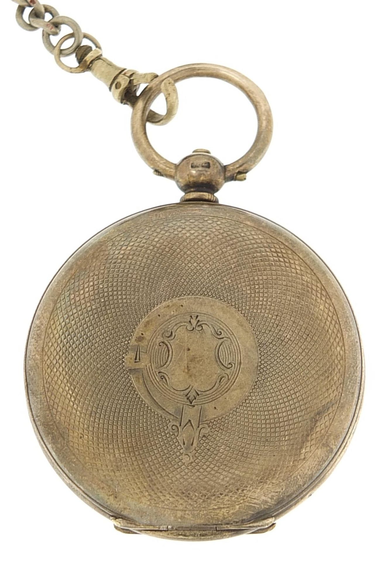 Victorian silver gentlemen's full hunter pocket watch on a white metal watch chain, the pocket watch - Image 3 of 5