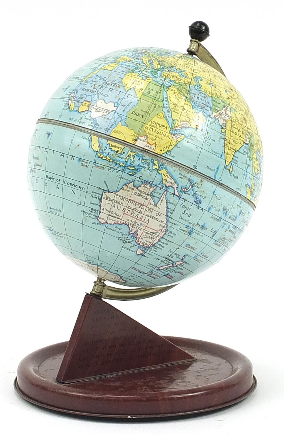 Vintage Chad Valley tin table globe, 28cm high