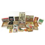 Collection of vintage and later wooden jigsaw puzzles, mostly with boxes