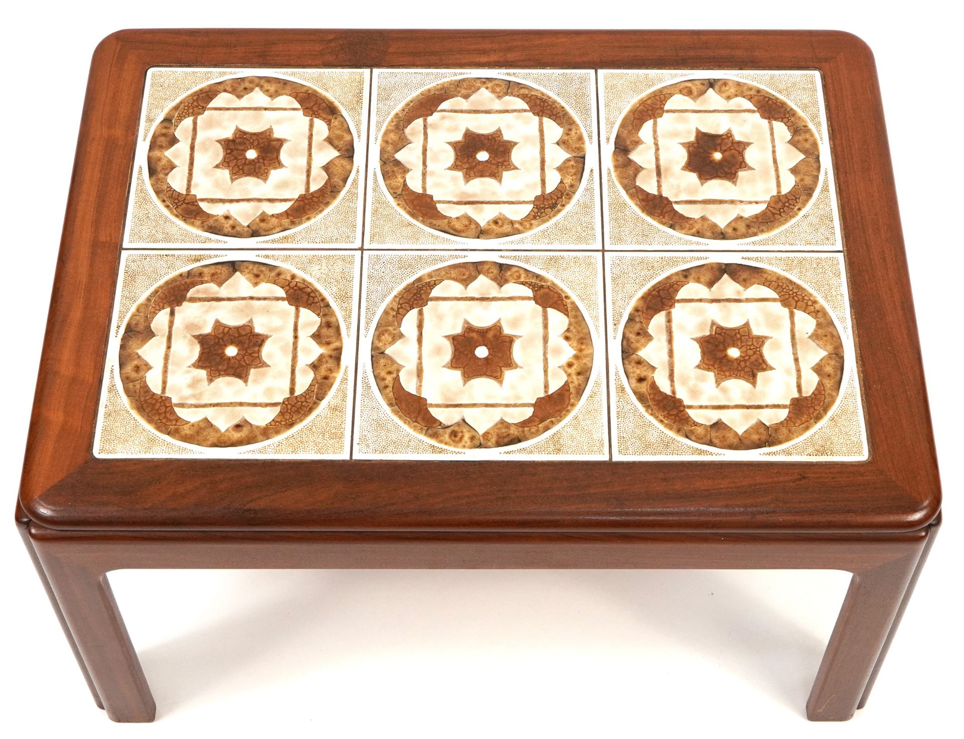 Mid century teak tile top coffee table, probably G Plan, 40cm H x 71cm W x 51cm D - Image 3 of 4