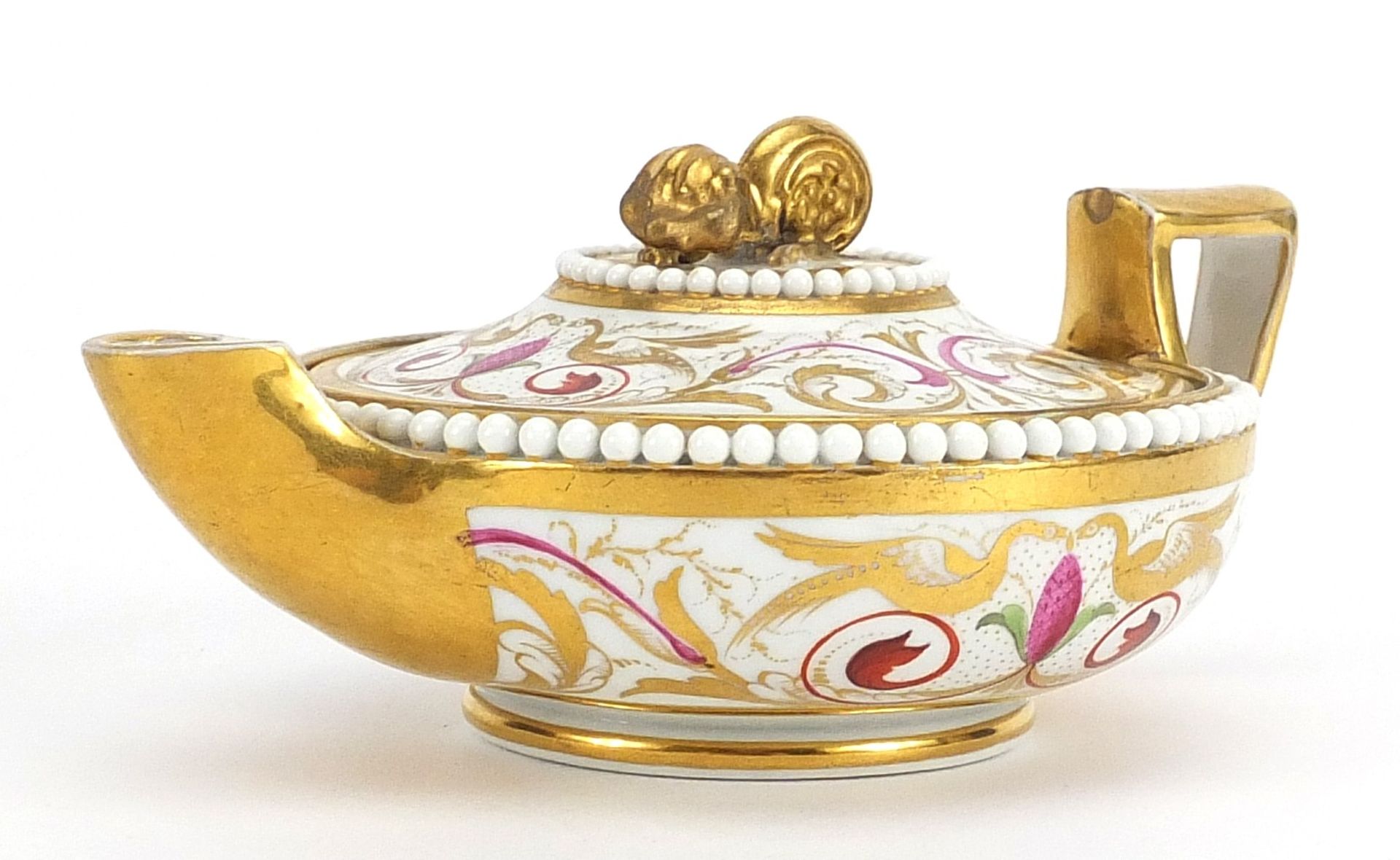 Flight Barr & Barr, Worcester early 19th century classical porcelain oil lamp, hand painted and