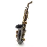 J Michael, chrome plated and brass alto saxophone with protective case, numbered DG042, 62 cm in