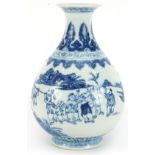 Chinese blue and white porcelain vase hand painted with children playing in a landscape, six