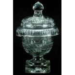 Antique Irish cut glass bonbon pedestal dish and cover, 18.5cm high