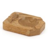 Robert Thompson Mouseman oak ashtray with carved signature mouse, 10cm in length