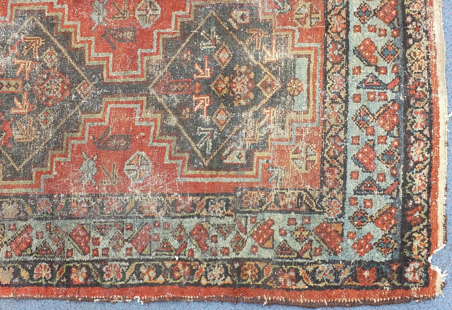 Rectangular red and blue ground rug having an all over geometric design, 190cm x 108cm - Image 5 of 6