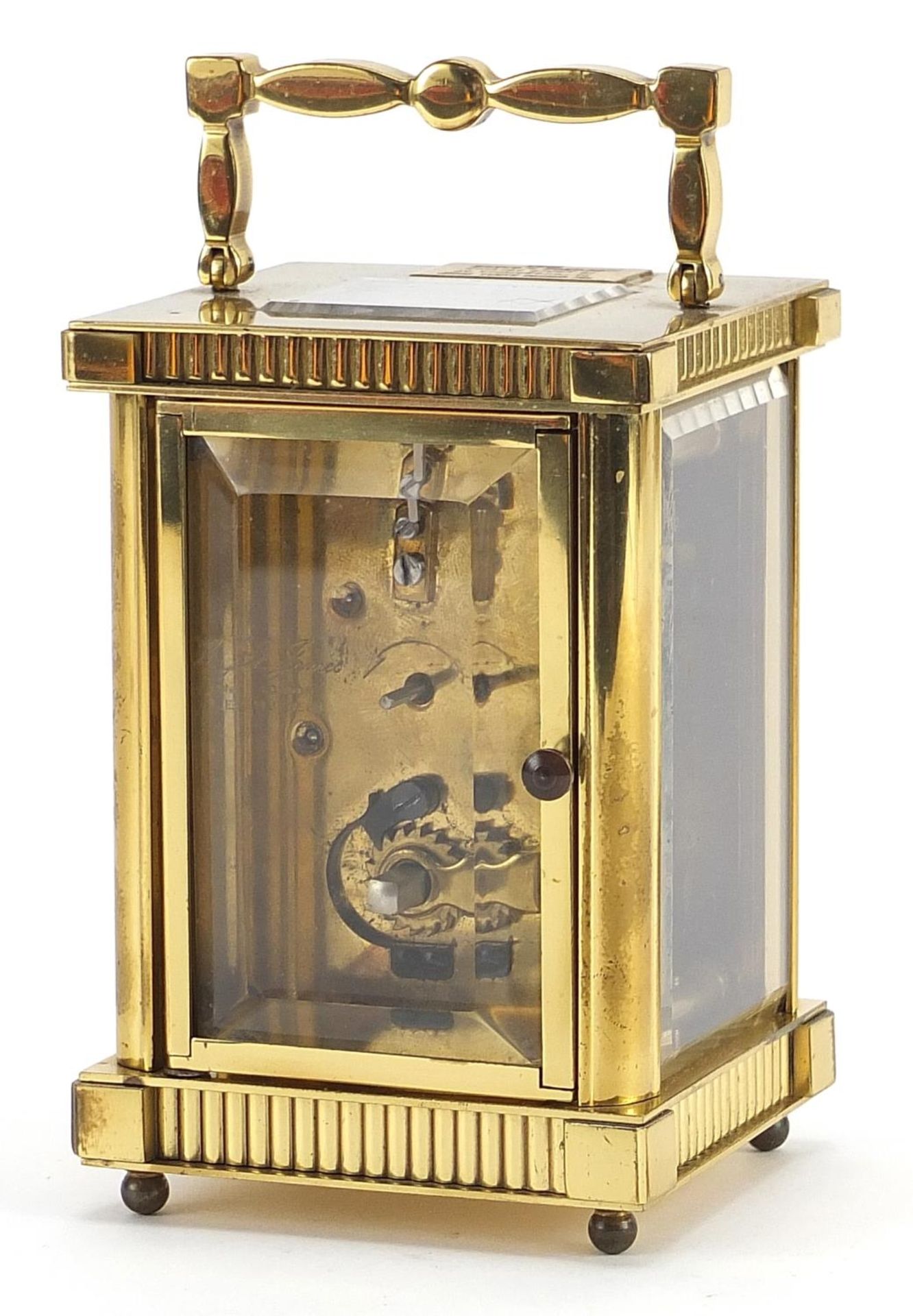 St James brass cased carriage clock with enamelled dial having Roman numerals, 11.5cm high - Image 2 of 6