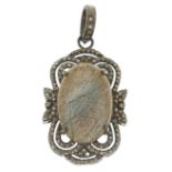 Silver mounted oval labradorite and diamond pendant, the labradorite approximately 13.10 carat,