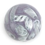 Latticino purple and white glass paperweight, 8cm in diameter