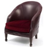 Mahogany framed burgundy leather tub chair, 84cm high