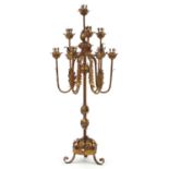 Ornate gilt metal ten branch candelabrum, 97cm high