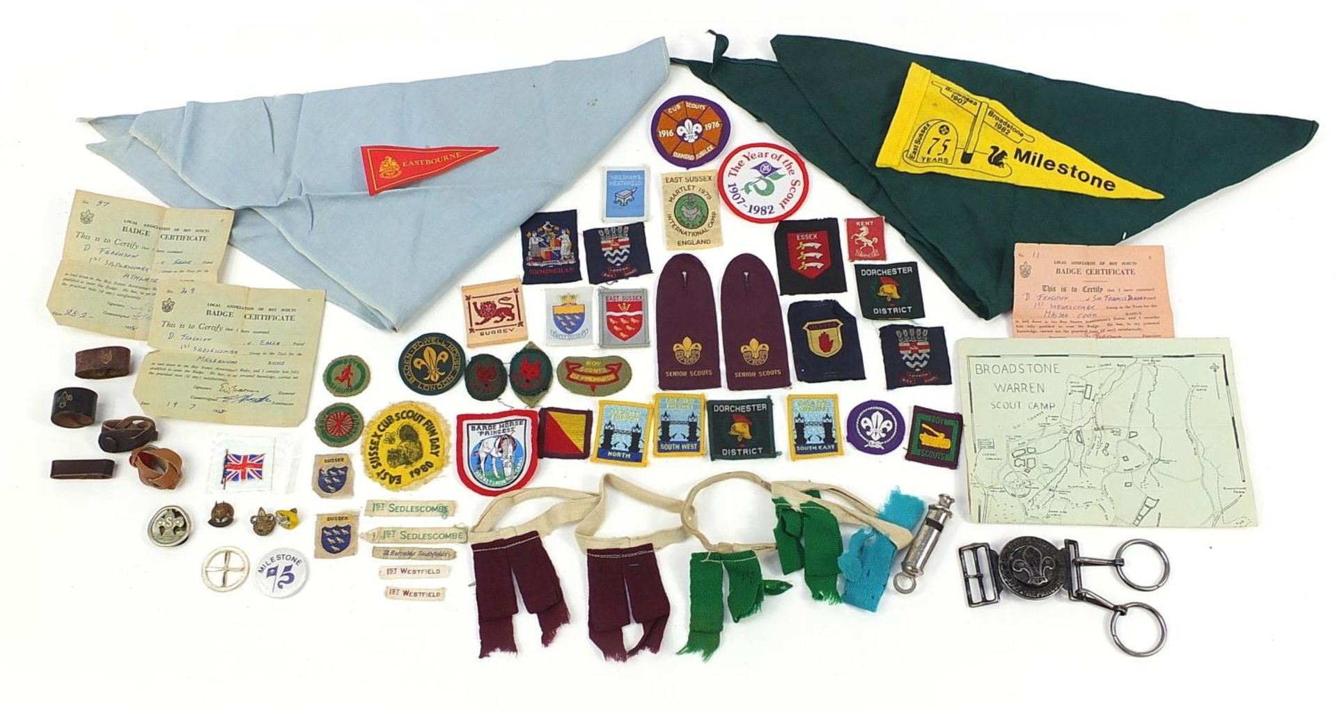 Boy Scouts collectables including badges, buckle and whistle