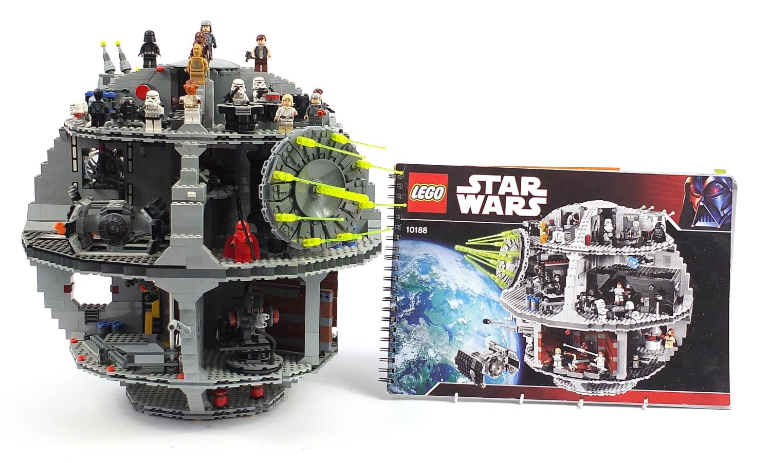 Completed Lego Star Wars Death Star with instructions no 10188, 41cm high