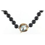 WMF glass bead necklace with 9ct gold pearl pendant, 46cm in length, 62.0g