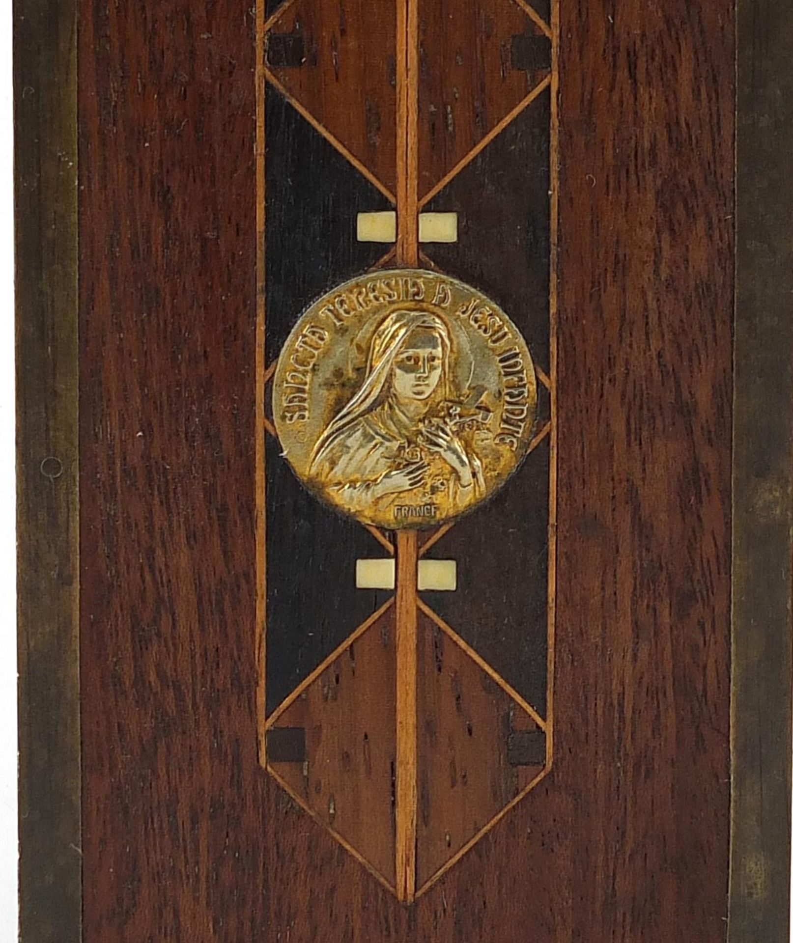 Religious interest inlaid rosewood corpus Christi with bronzed Christ, 40cm high - Image 3 of 4