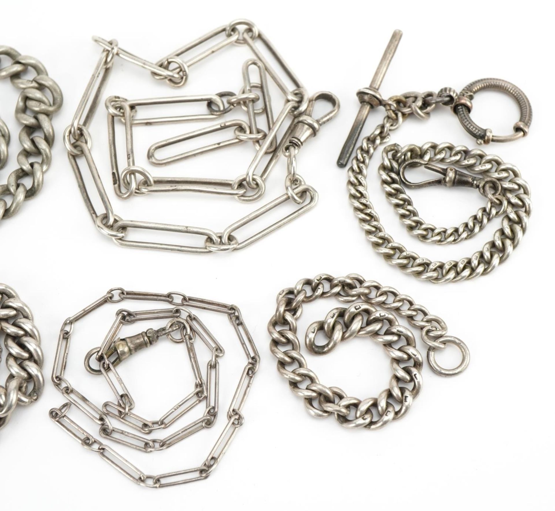 Collection of silver watch chains, some with T bars, 185.0g - Image 3 of 3