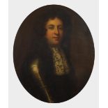 Head and shoulders portrait of a Royalist Cavalier officer wearing armour, oval antique Old Master