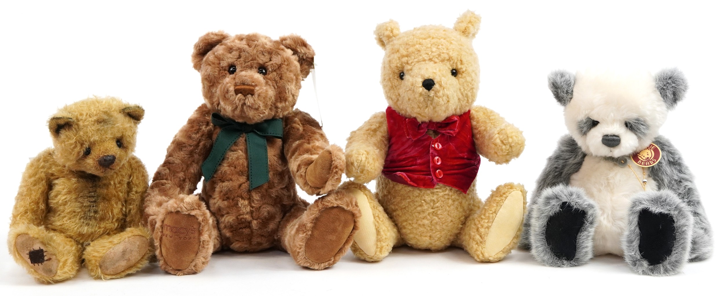 Four collectable teddy bears including Charlie bears, the largest 45cm high