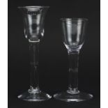 Two 18th century wine glasses including one with bell shaped bowl, the largest 15cm high