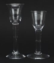 Two 18th century wine glasses including one with bell shaped bowl, the largest 15cm high