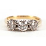 18ct gold diamond three stone ring, total diamond weight approximately 1.6 carat, the central