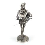 Emmanuel Fremiet, silvered bronze figure of a swordsman, 33cm high