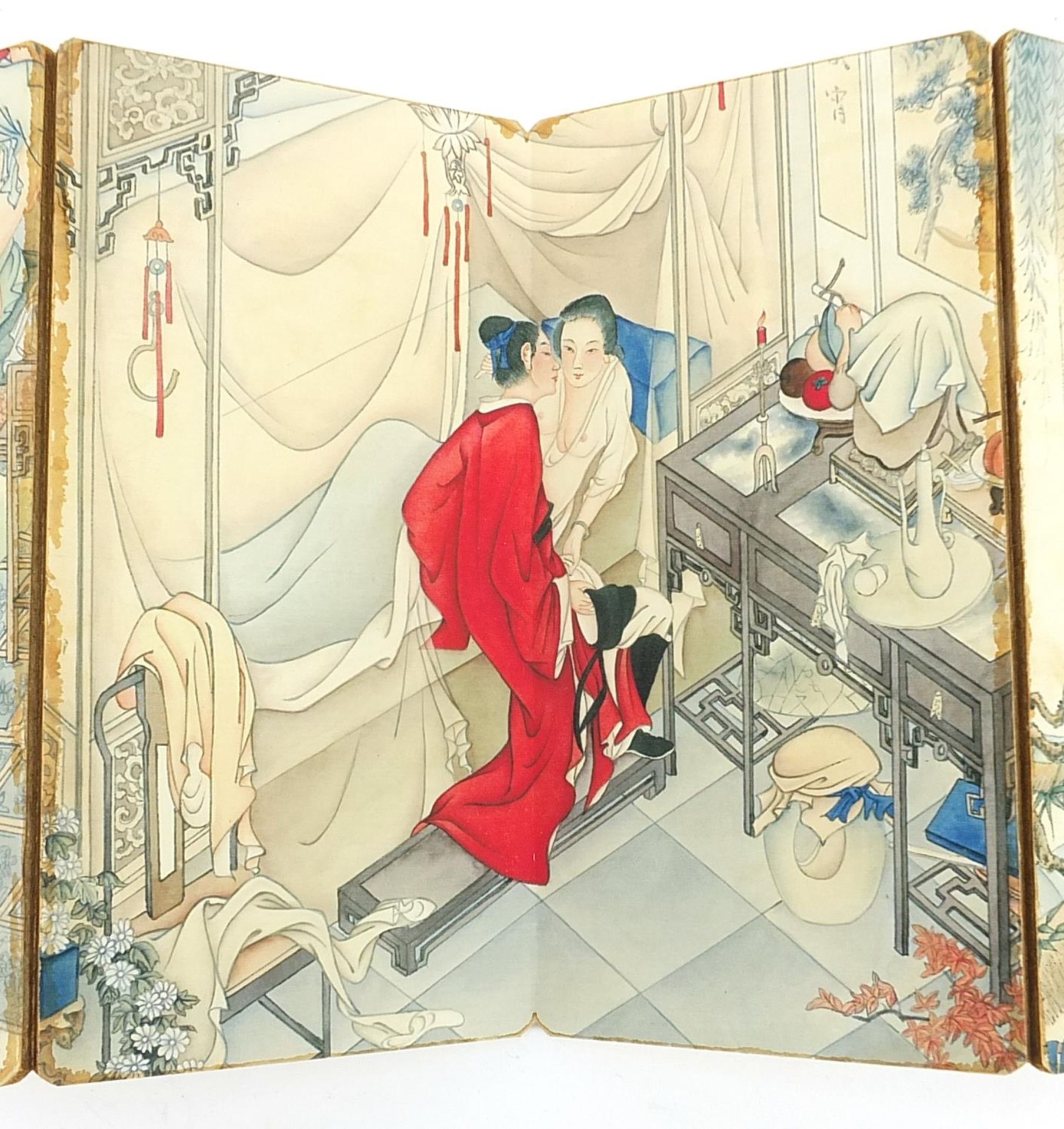 Chinese folding book depicting erotic scenes - Image 4 of 8
