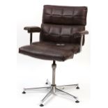 Industrial chrome and brown faux leather swivel office chair