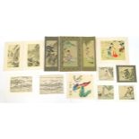 Collection of Chinese watercolours including landscapes, birds and figures, some with character