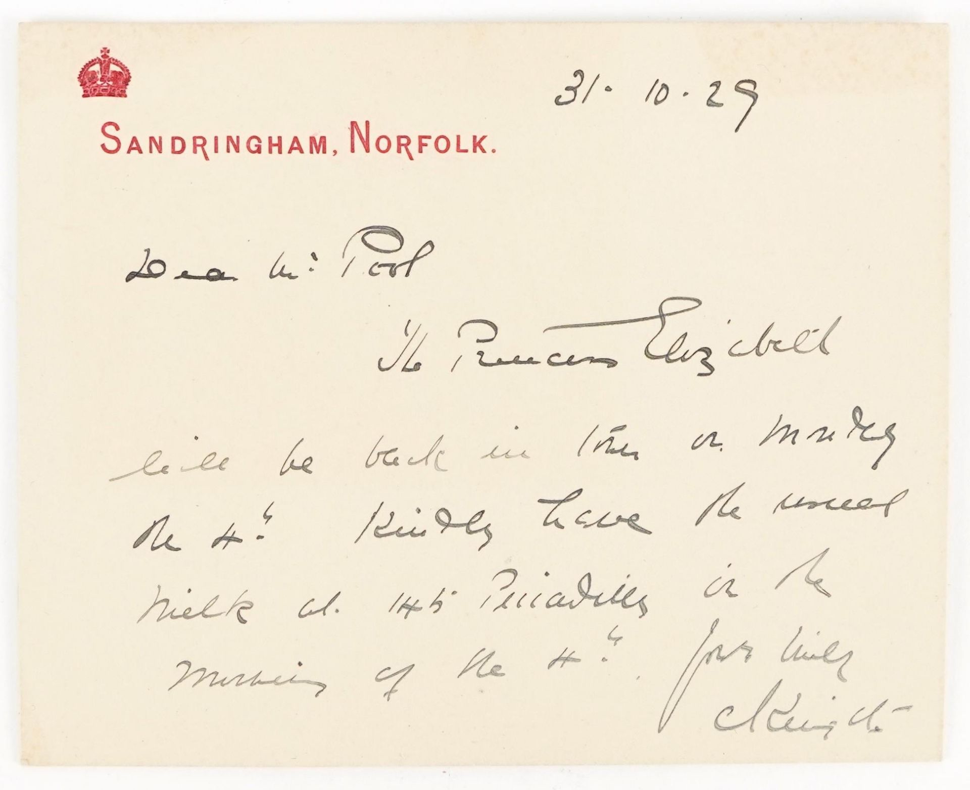 Queen Elizabeth II interest letter cards for 1929 and 1930 from the Sandringham Norfolk Estate to Mr - Image 3 of 5