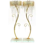 Pair of Hollywood Regency style gilt metal and glass table lamps, 72cm high
