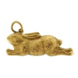 9ct gold rabbit charm, 2.7cm in length, 1.3g