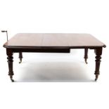 Victorian mahogany wind out dining table with three extra leaves and winder, 72cm H x 133cm D x