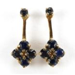 Pair of unmarked 9ct gold sapphire cluster earrings, 1.8cm high, 1.6g