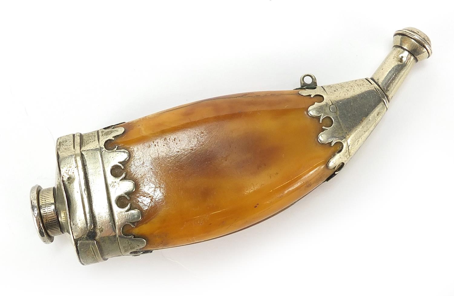 Antique Islamic powder flask with amber coloured body, 12.5cm in length - Bild 2 aus 3