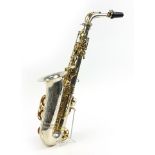 Liberty by Selmer chrome plated and brass alto saxophone with protective carry case and stand,