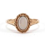 9ct gold cabochon opal ring, size L, 1.6g