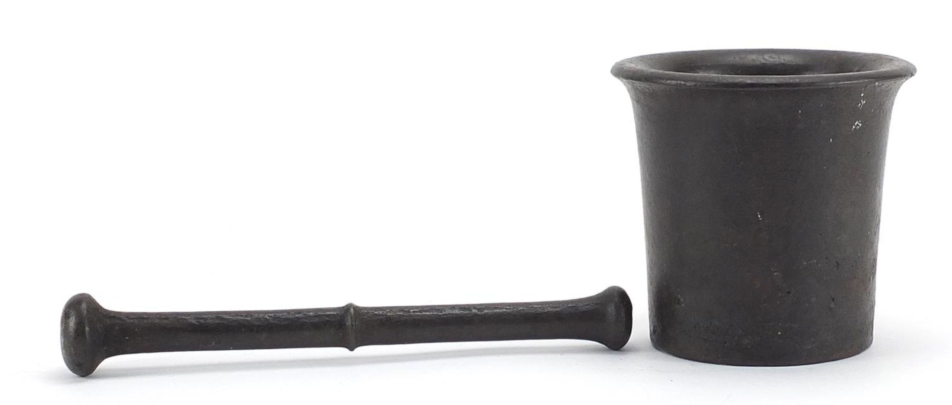 Antique bronzed pestle and mortar, the mortar 12cm high - Image 2 of 4