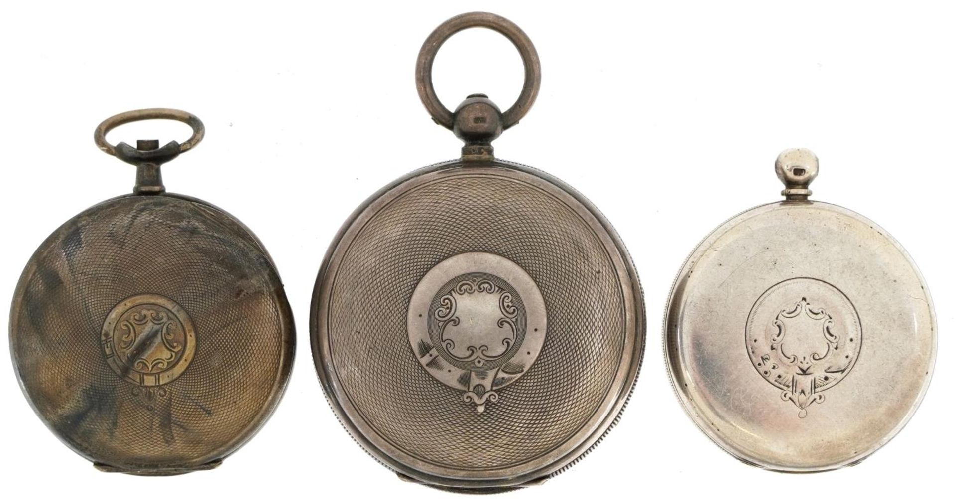 Three silver pocket watch cases including two Chester hallmarked examples dated 1839 and 1879, the - Image 2 of 2